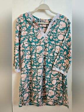Cost Plus World Market Teal and Pink Floral Kurta/Tunic